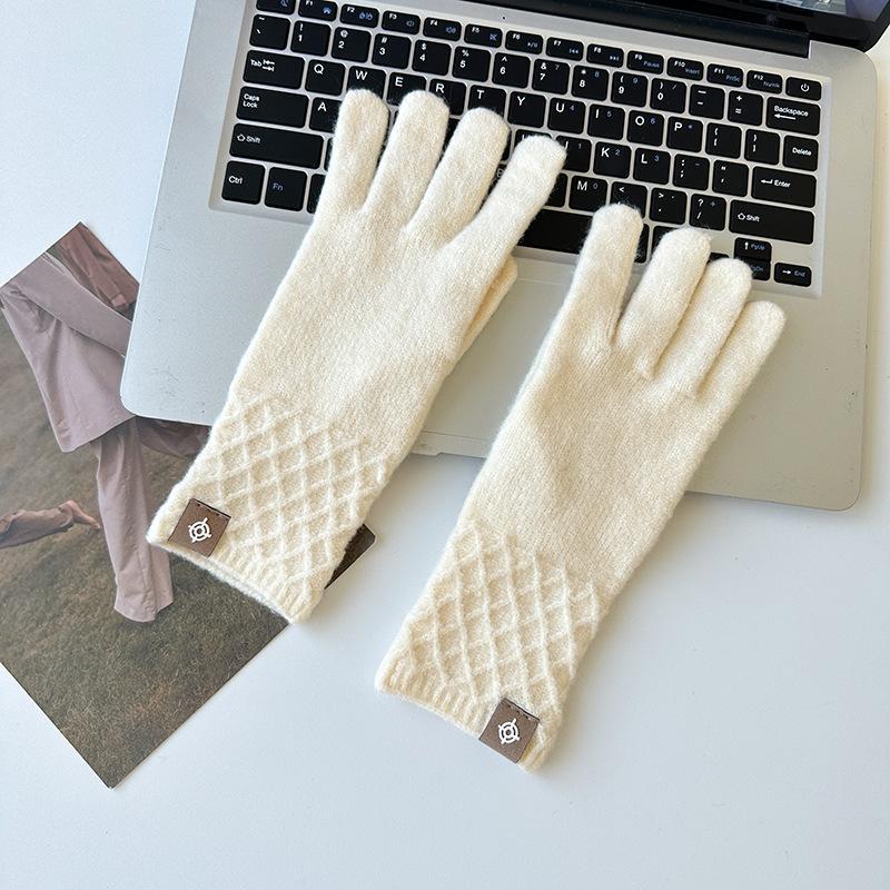 Knitted Cashmere Gloves for Autumn and Winter Women's Solid Color Labeling To Keep Warm and Cold proof Wrist Guards Divided Fingers and Leak Fingers