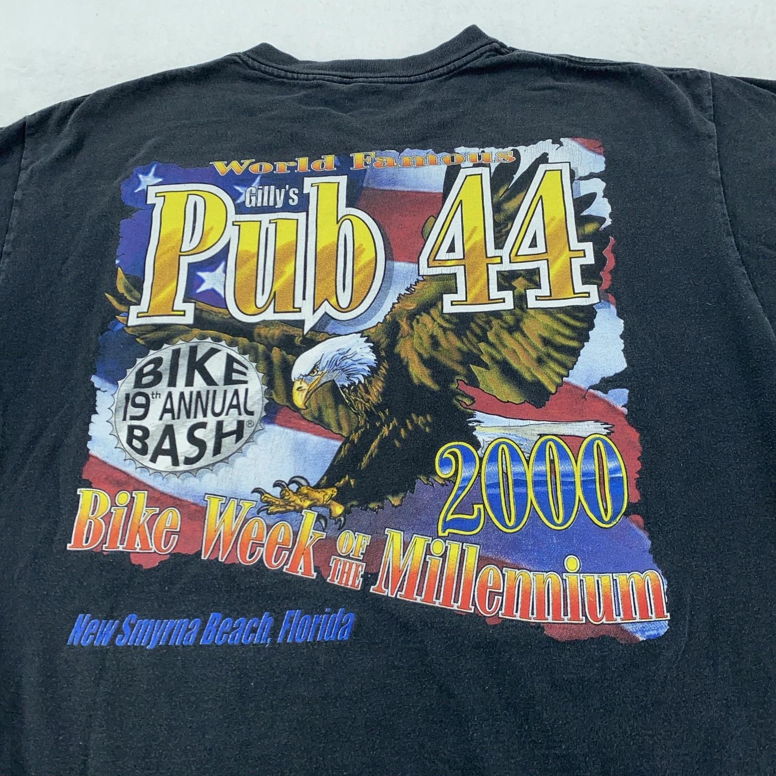 

Vintage Gilly s Pub 44 T-Shirt Mens XL Black Bike Week 2000 Eagle motorcycle S