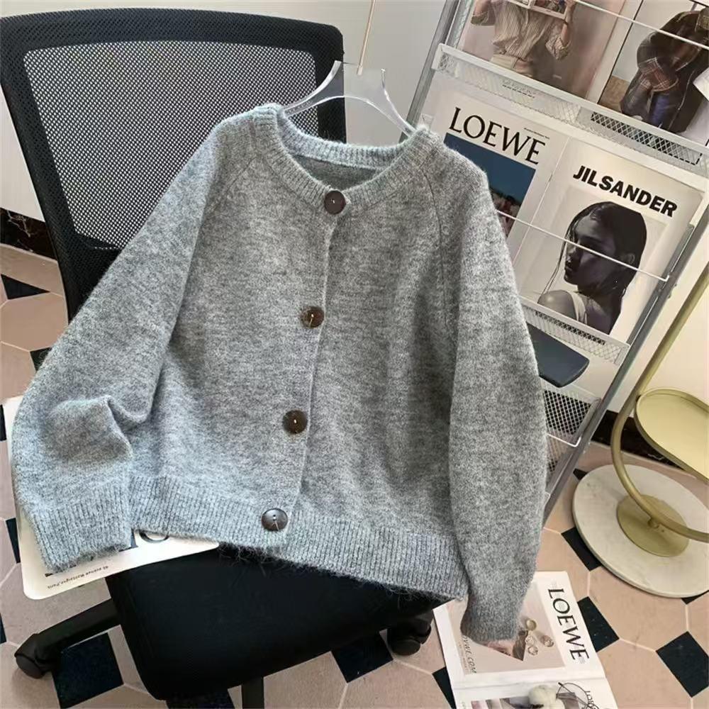 Korean Style Women’s Cozy Loose-Fit Cardigan with Large Buttons - Autumn 2026 Collection
