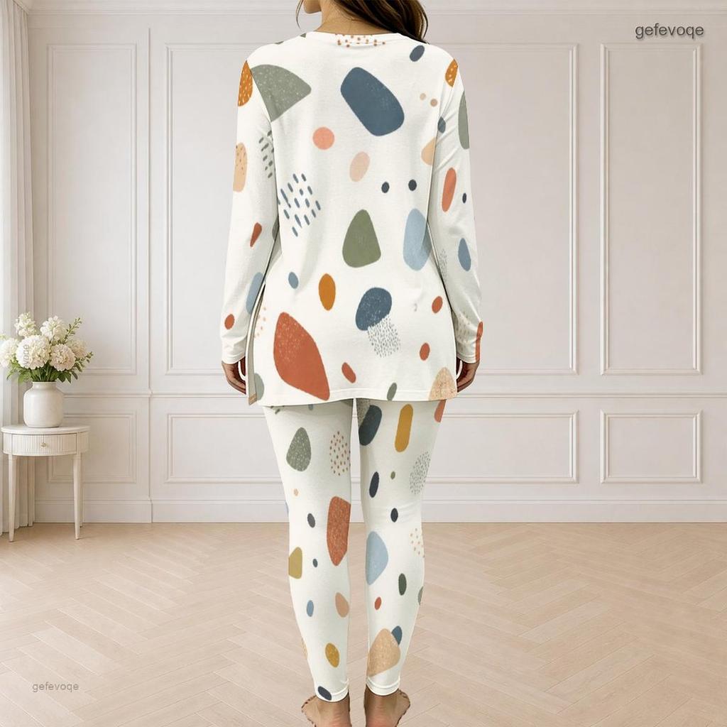 Women Plus Size Printed Half Zip Long Sleeve Longline Top And Fitted Pants Two Piece Set