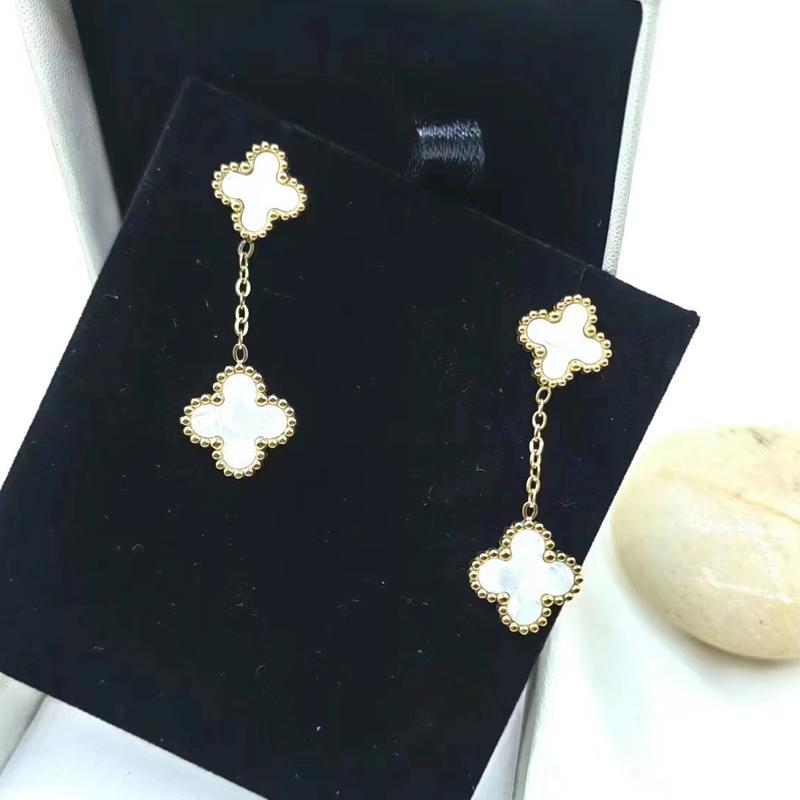 

Двусторонние серьги из нержавеющей стали с четырьмя лепестками клевера, размеры, серьги для пожилых людей, темпераментные женские серьги белый