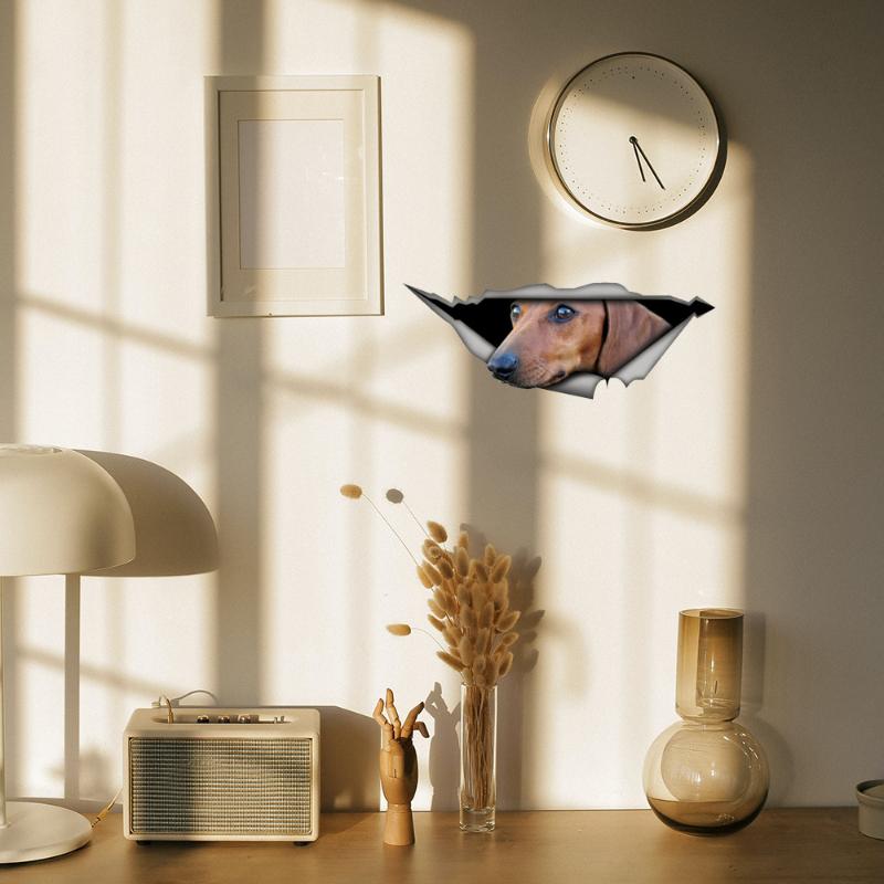 1 pezzo Adesivi Auto Animali Effetto 3D Modello Bassotto Tan Decalcomanie Auto Adesivo Animale Domestico per Finestrino Veicolo Copertura Cofano Bagagliaio Paracolpi Graffi