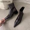 Winter New Brand Women Ankle Boots Fashion Pointed Toe Ladies Elegant Short Boots Square Low Heel Martins-boots