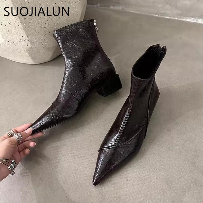 Winter New Brand Women Ankle Boots Fashion Pointed Toe Ladies Elegant Short Boots Square Low Heel Martins-boots