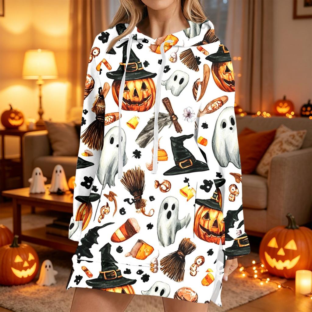 Women's Casual Long Sleeve Halloween Print Hoodie Pullover Top