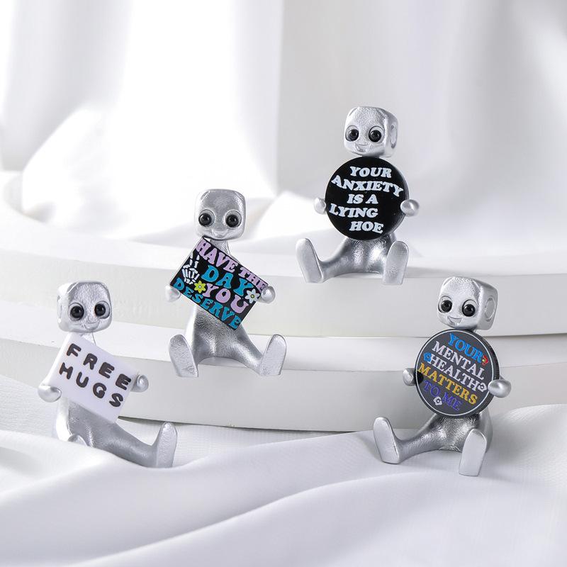 Cute Tiny Robot Figure with Slogan - Your Anxiety is A Lying H*e Robot, Inspirational Cute Fun Office Desk Home Room Decorations