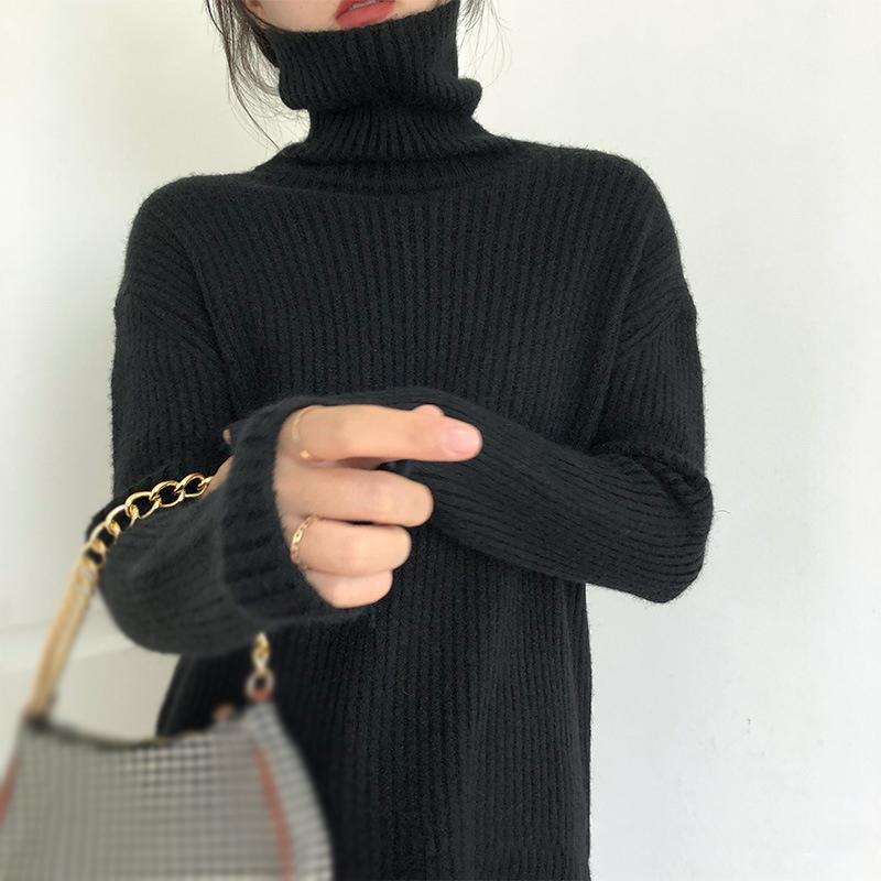 Hirsionsan Pulover cu mânecă lungă, simplu, tricotat, pentru femei, toamnă, elegantă, la modă, pulover de bază, pentru femei, ocazional, cu gât roscat, pulover moi, solid