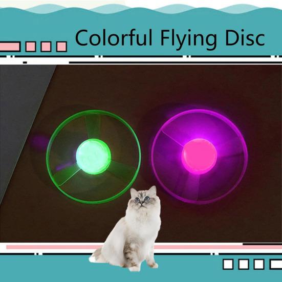 Conjunto Lançador de Disco Voador Luminoso para Gatos Brinquedo Interativo para Gatos com Hélices Coloridas Brinquedos Voador para Gatos para Exercício e Diversão