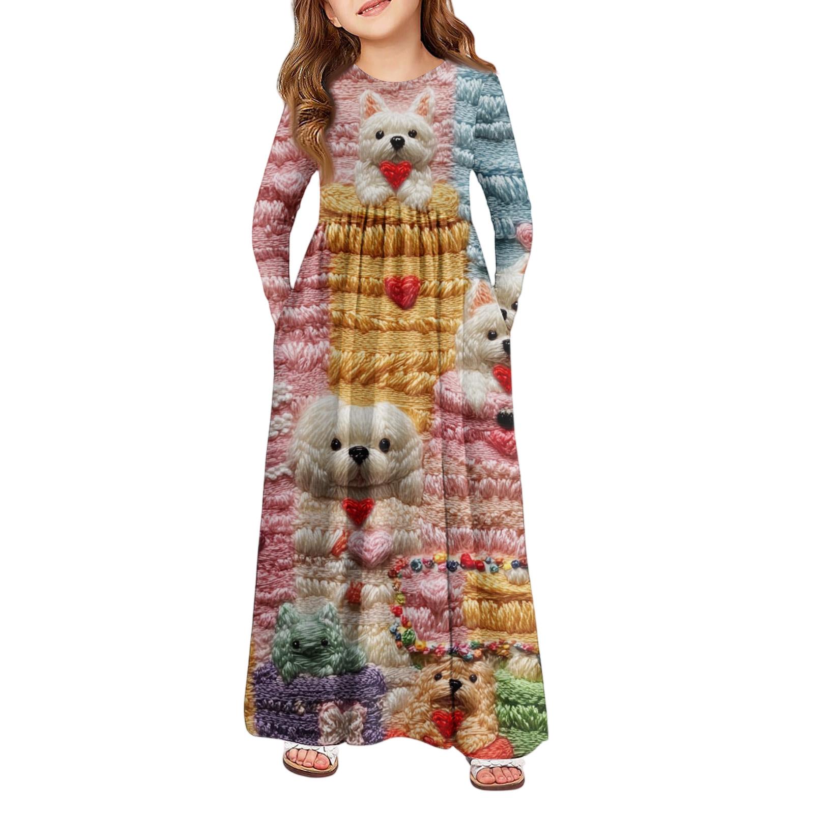 

Girls Maxi Dress - Long Sleeve Pocket Dress Valentine s Day 160 жовтий