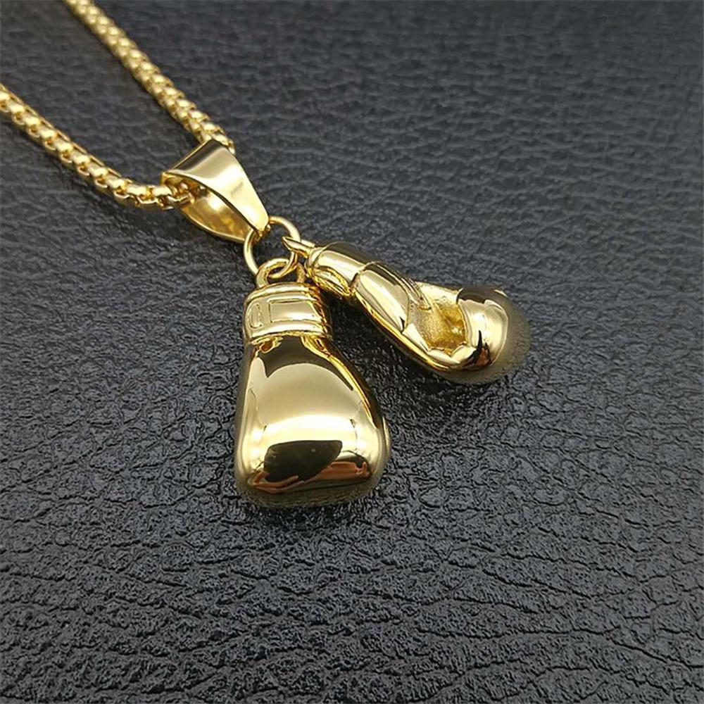 Hip Hop Pair Boxing Glove Pendant Necklaces Male Gold Color Stainless Steel Necklace For Men Hippie Sports Jewelry Gift