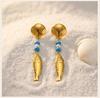 Stainless Steel Fish Drop Earrings for Women Gold Color Shell Turquoise Pearl Vintage Ocean Beach Jewelry Waterproof