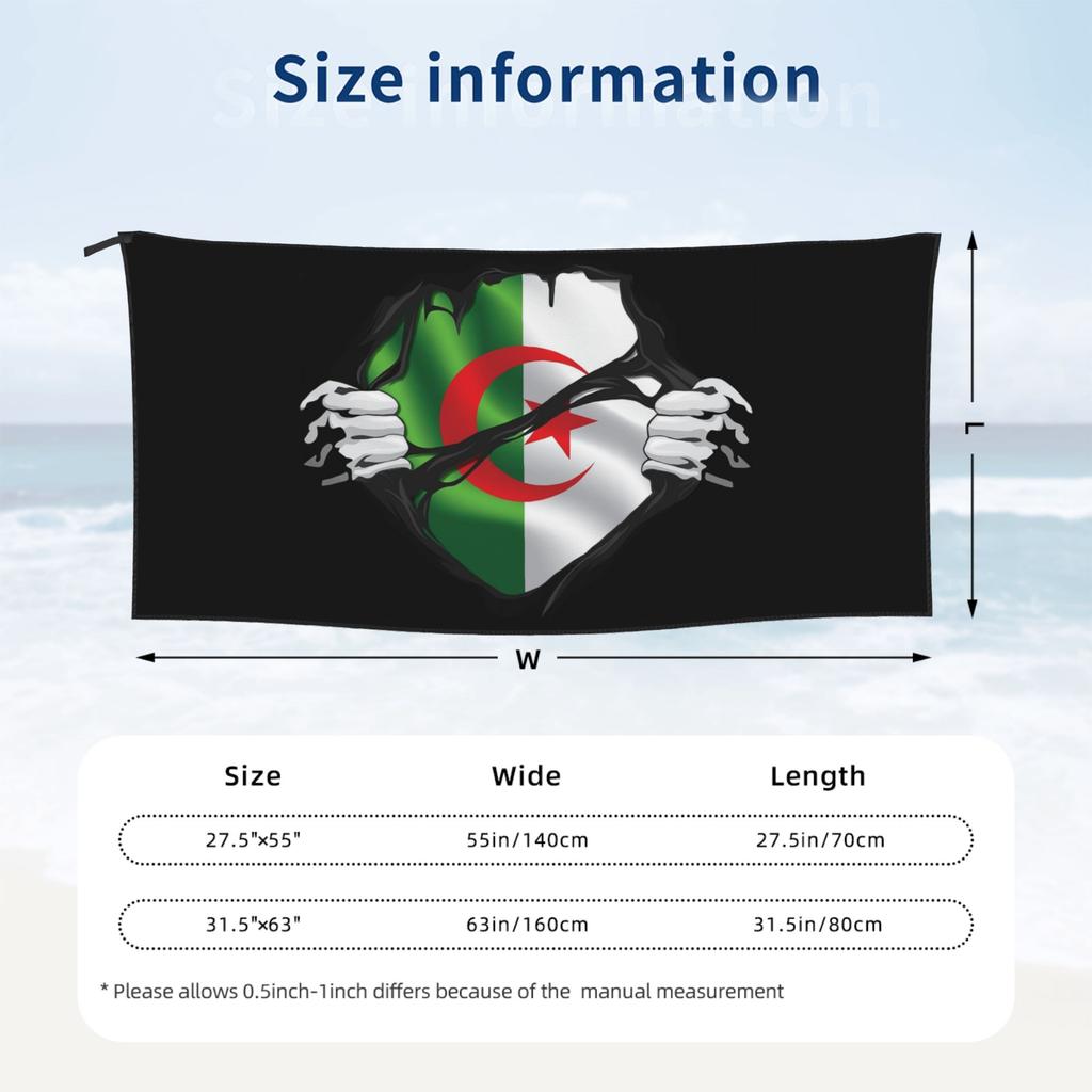 Algerian Pure Blood Flag Black Beach Towel Soft Microfiber Quick Dry Absorbent Quick Towels For Yoga