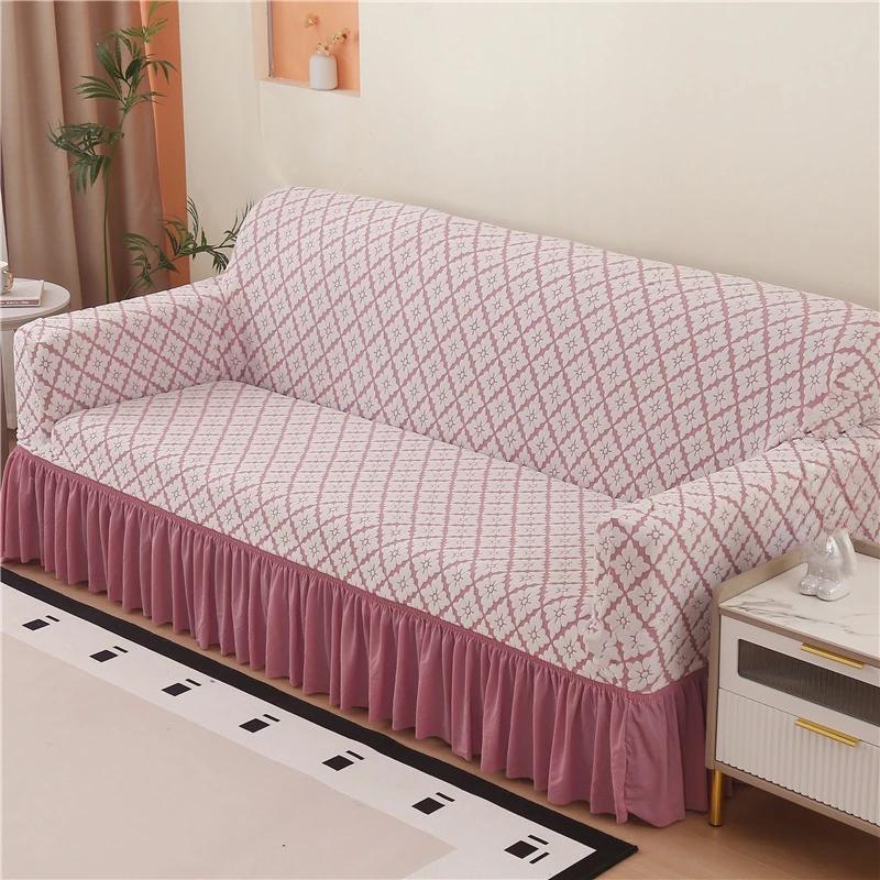 1/2/3/4/5 Seater Jacquard Sofa Slipcover Non-slip Sofa Cover with Skirt Elastic Couch Cover for Bedroom Office Living Room Decor