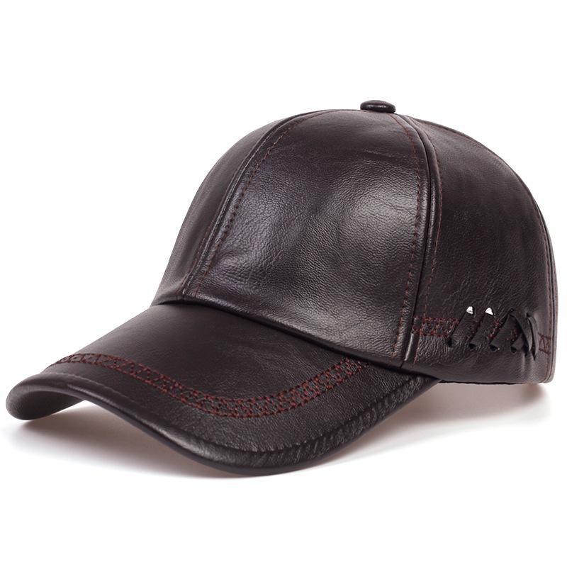 Autumn/Winter Men's Trendy Leather Baseball Cap - European & American Minimalist Outdoor Casual Style