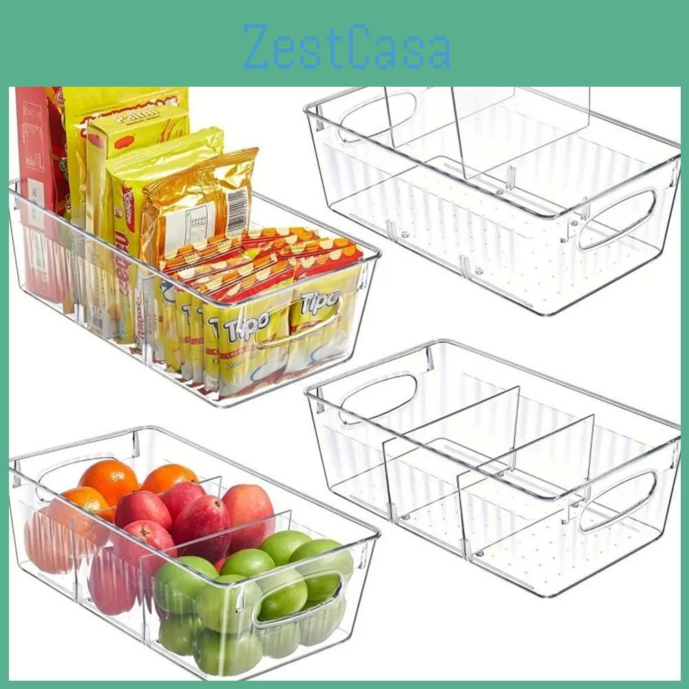 Bin 4 Refrigerator Grids Organizer Clear Food Storage Box Fridge Organizer Bins With Vegetable Fruit Pantry Organization Kitchen Accessories