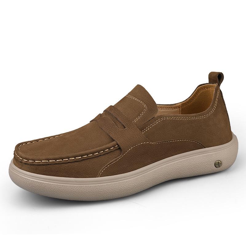 Men s Wide Fit Hand-stitched Cowhide Loafers - Casual Slip-on Trendy Dad Shoes 43 хаки