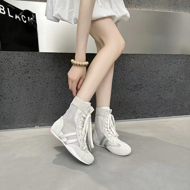 Invisible inner height-increasing sports boots women's summer new mesh breathable high-top casual short boots