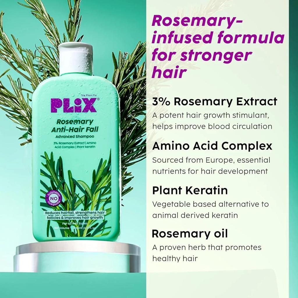 Plix Rosemary Anti Hairfall Shampoo 200ml & Conditioner 175ml For Men & Women
