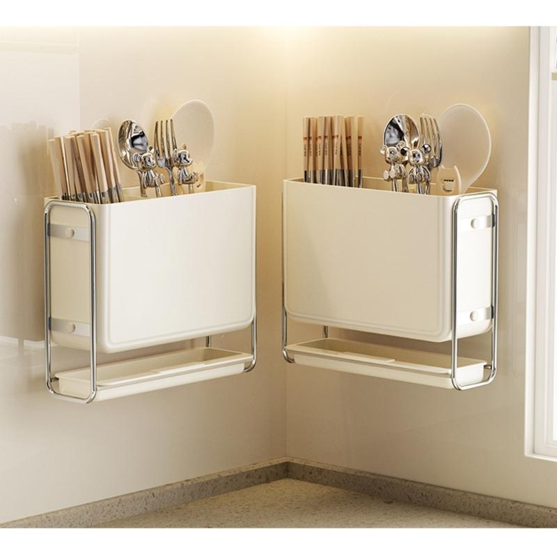 Wall Mounted Chopstick Organizers Rack Kitchen Utensil Drain Storage Rack Sink Utensils Container Countertop Storage Rack