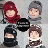Conjunto de gorro y bufanda para niños, gorro con letras impresas, elástico grueso, cálido, antideslizante, cúpula suave, a prueba de viento, gorro con protección para el cuello, conjunto de urdimbre