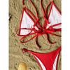 Solid Color Strappy Backless Sexy Women Two Piece Bikini Swimwear