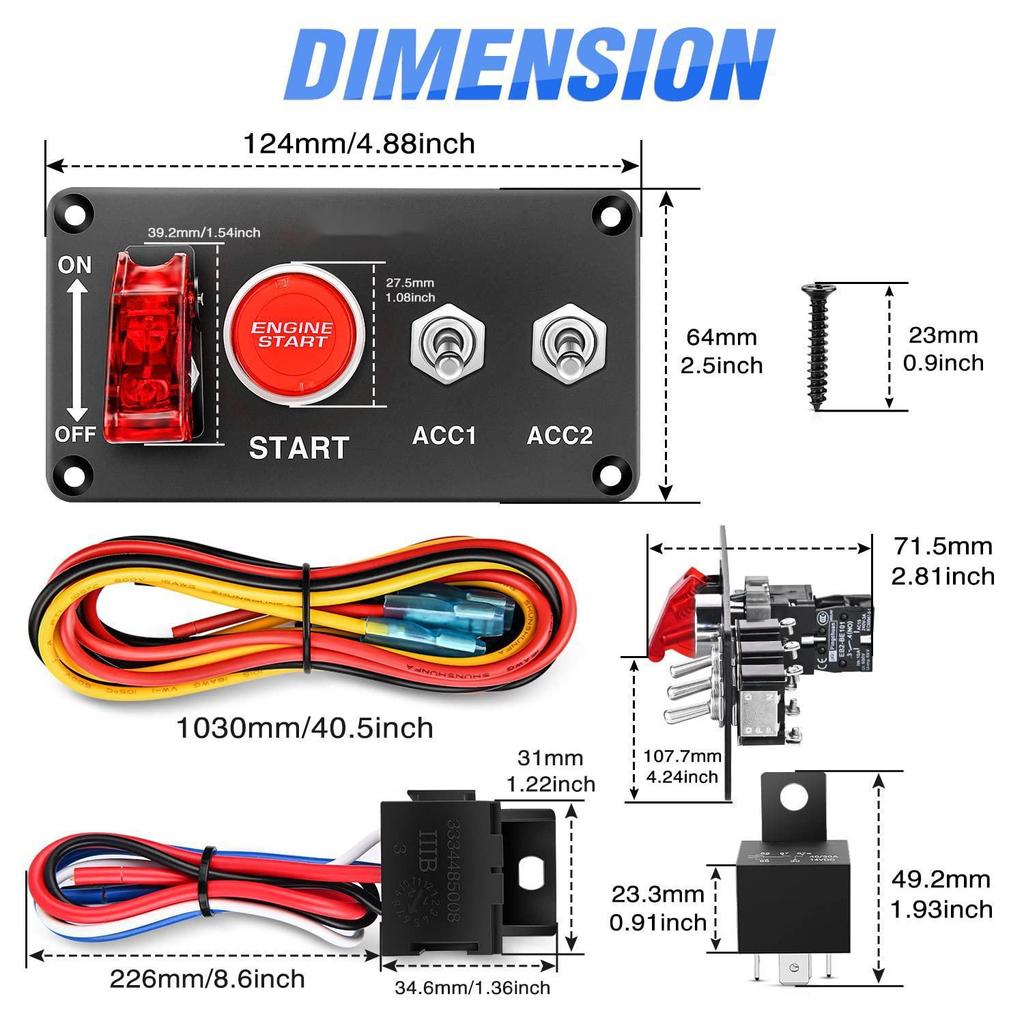 12V Ignition Switch Panel - 2-in-1 Rocker Switch with Relay Wiring Harness for Car and RV Modification
