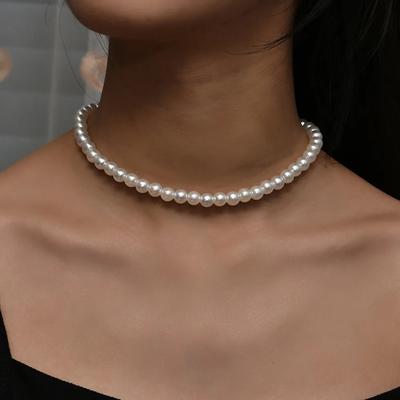 Collar Choker de Cadena de Perlas Simple de 6 mm Estilo Vintage Para Mujer Boda Amor Concha Colgante Collar Joyería de Moda Al Por Mayor