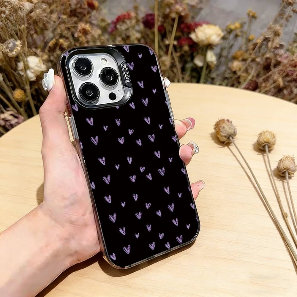 Cute Pink Love Heart Phone Case For iPhone 17,16,15,14,13,12,11 Plus,Pro Max,XS,Colorful Silver Black Cover
