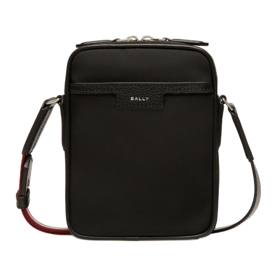 Bally Codice Palladio Metallo Accessori Chiusura Doppia Zip Pannello in Nylon Bordatura in Pelle Borsa a Spalla Crossbody Borse da Uomo Nero 63064341