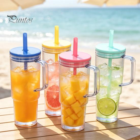 Clear Plastic Water Bottle with Straw And Lid, 40oz Large Capacity Tumbler BPA-free Drinking Cup Handle, Leak Proof Sports for School Travel Reusable