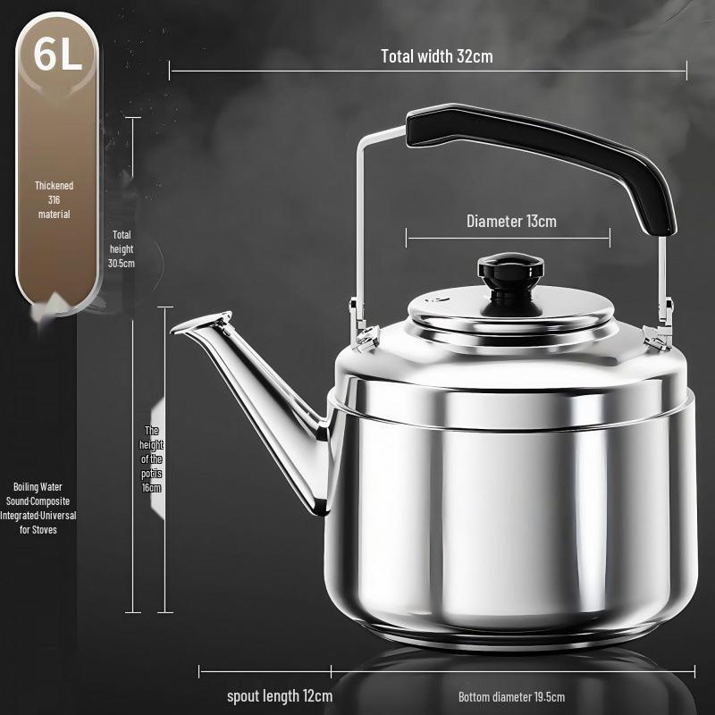 2025 Extra Thick 316 Stainless Steel Whistling Kettle, Large Capacity for Open Flame and Gas Stove