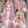 WTB Synthetische Lolita-Perücke, langwellig, schön, elegant, hellrosa, mit Pony, Damenperücke, für den Alltag, Weihnachten, Cosplay, Party