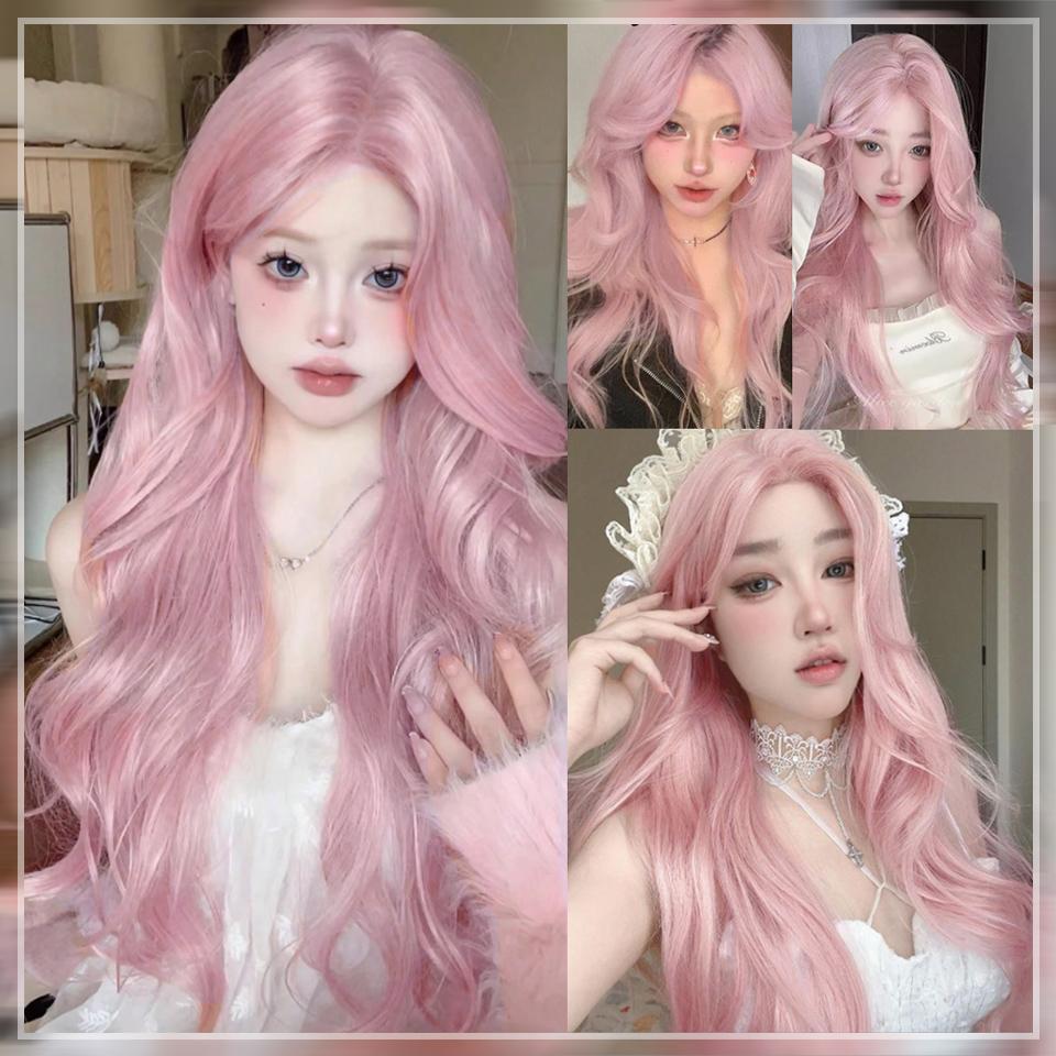 WTB Synthetic Lolita Wig Long Wave Lovely Elegant Light Pink With Bangs Ladies Wig Daily Christmas Cosplay Party Wig