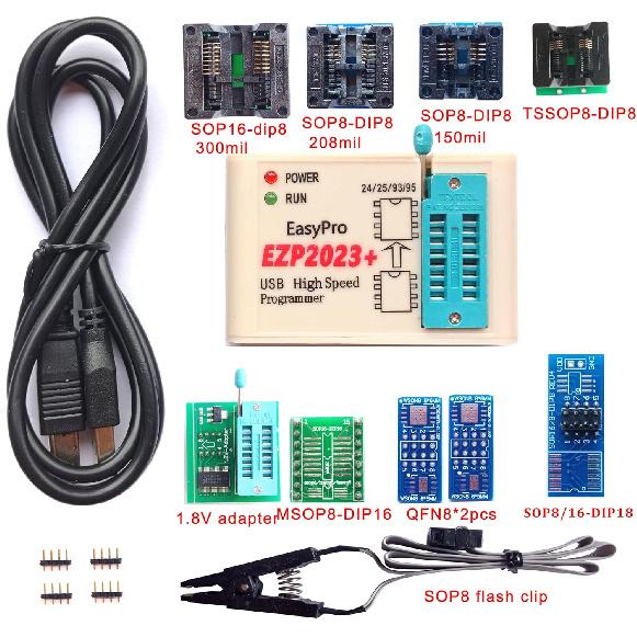 EZP2023 Programmer USB SPI 9 Adapters EZP2019 Upgraded Chip Writer Reader IC Test Clip 24 25 93 95 EEPROM Flash Bios Minipro Socket
