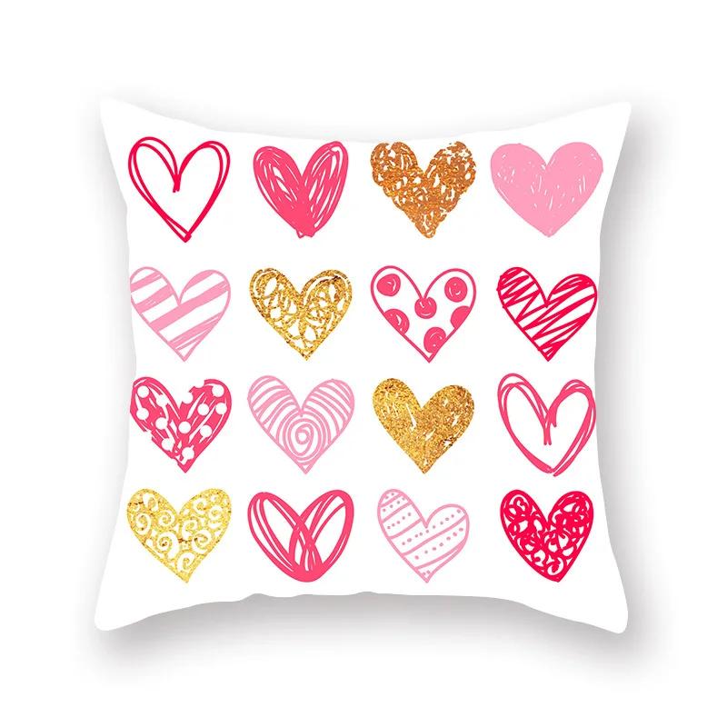 Cute Pink Red Heart Print Home Decor Pillow Sofa Cushion Cover Valentine's Day  Pillowcase