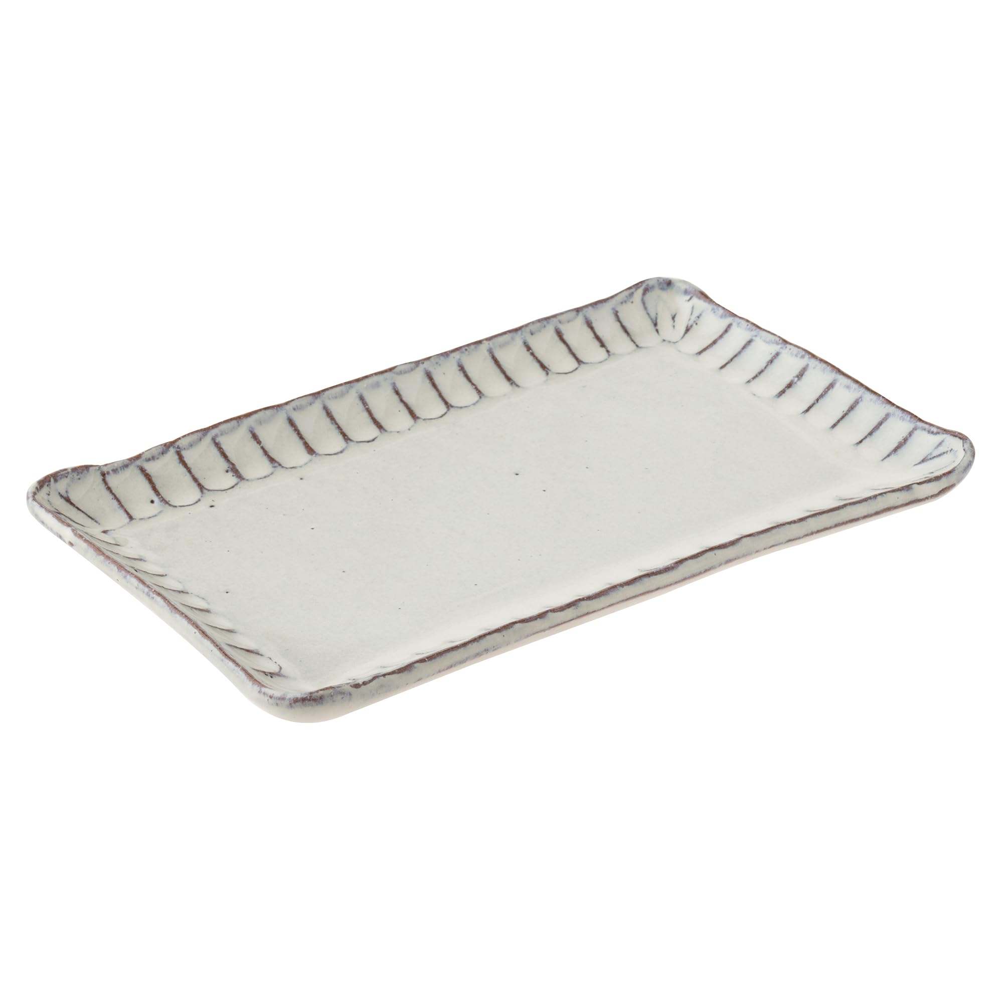 Marui Seito Сигараки-яки Тарелка Хэтимон, Длина около 23 см, Резьба по белому глазурованному покрытию, Белый, MR-3-4179