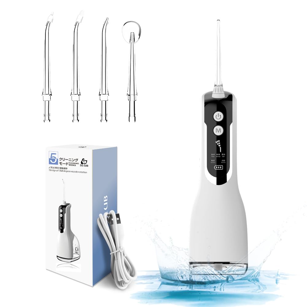 Oral 330ml Water 5 IPX7 Interdental Periodontal Pocket USB Water Stream 4 Nozzles L12 White Irrigator, Portable, Tank, Modes, Waterproof, Jet,