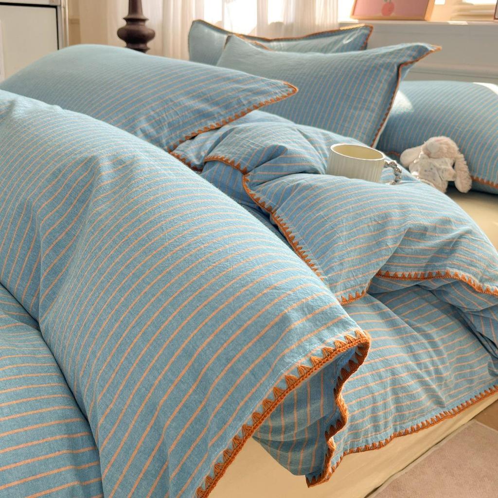 2026 Spring/Summer Cotton Striped Tricot Bedding Set - A-Class Dormitory Collection (Four-Piece)