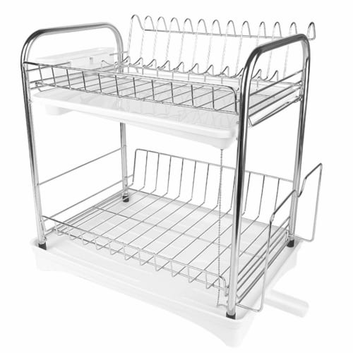 HINATA LIFE Dish Drainer, 2-Tier Stainless Steel Dish Drainer with Chopstick Holder, Cutting Board Holder, Dish Drainer Tray, Dish Drainer Basket, Dis