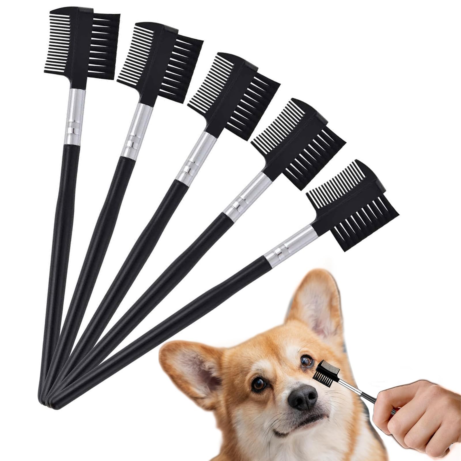 

HAKONA Набор щеток для груминга питомцев с щеткой для глаз и кошек Портативная щетка для лица для собак и кошек для удаления слез и грязи Легкий набор расчесок для лица 5 предметов Двусторонняя расческа, Расческа, чёрный