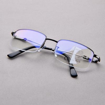 Herren Nah- und Fern-Multifokalbrille Unisex Blaulichtfilter Lesebrille Metall Halbrand Ultraleicht Hyperopie bis +4.0