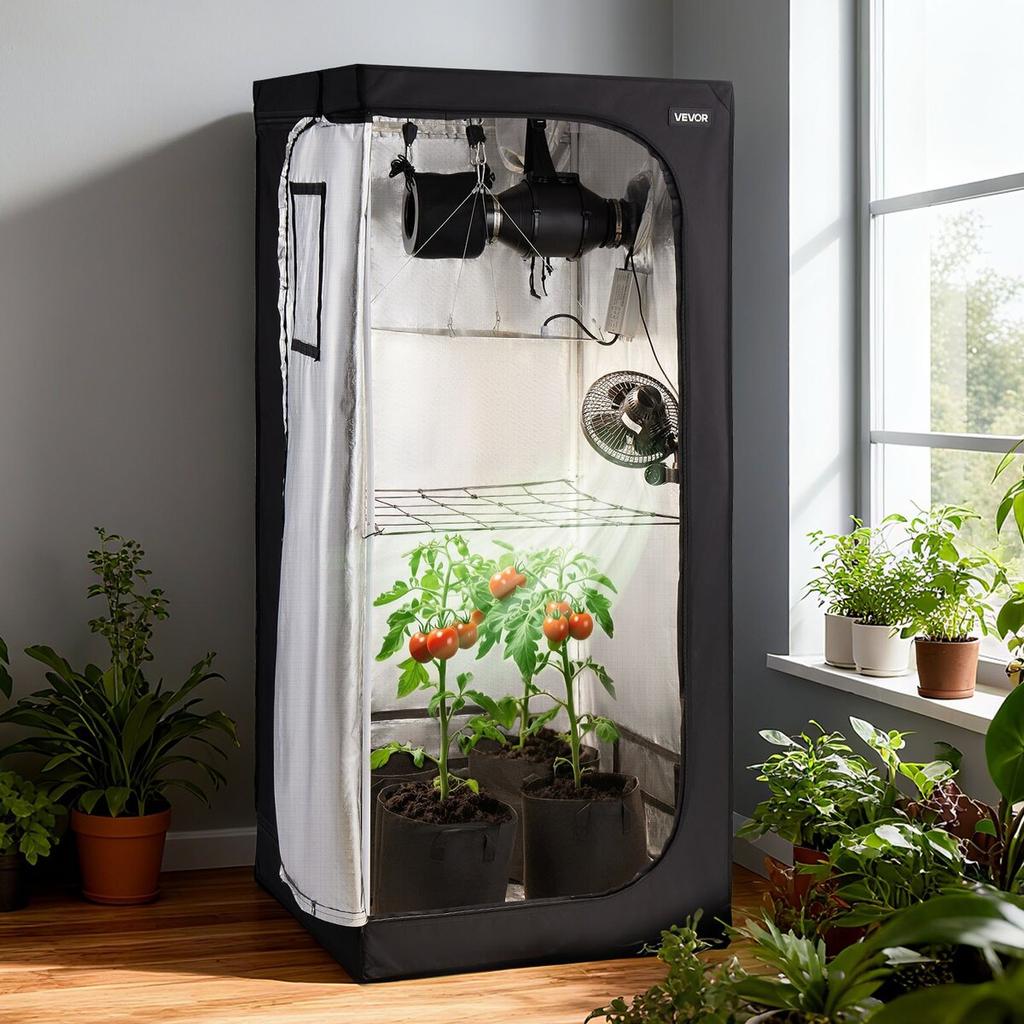 Indoor Grow Tent Kit, 80 x 80 x 180 cm, Indoor Plant Tent with Full Spectrum LED Grow Light & Ventilation System, 600D High Reflective Mylar, Growing