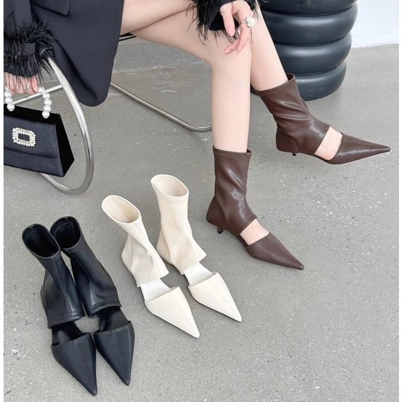Neue Schwarze Spitz Zehen Ausgehöhlte Coole Stiefel High Heel Schuhe Ärmel Elastische Damenstiefel Kleiderschuhe Stiletto Modeschuhe Mujer