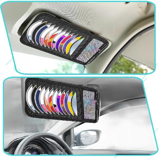 Black Car CD Case Holder DVD Vehicle Visor Storage Orangizer Large Capacity CD Visor Case With 12 DVD Storage Sleeves 1 Mesh Pocket 1 Pen Holder And