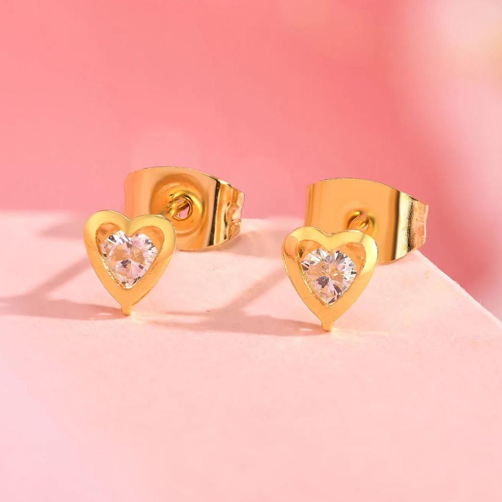 Cute Micro Cubic Zircon Heart Shape Stud Earrings For Women Girls Stainless Steel Butterfly Earring Ear Piercing Jewelry Gift