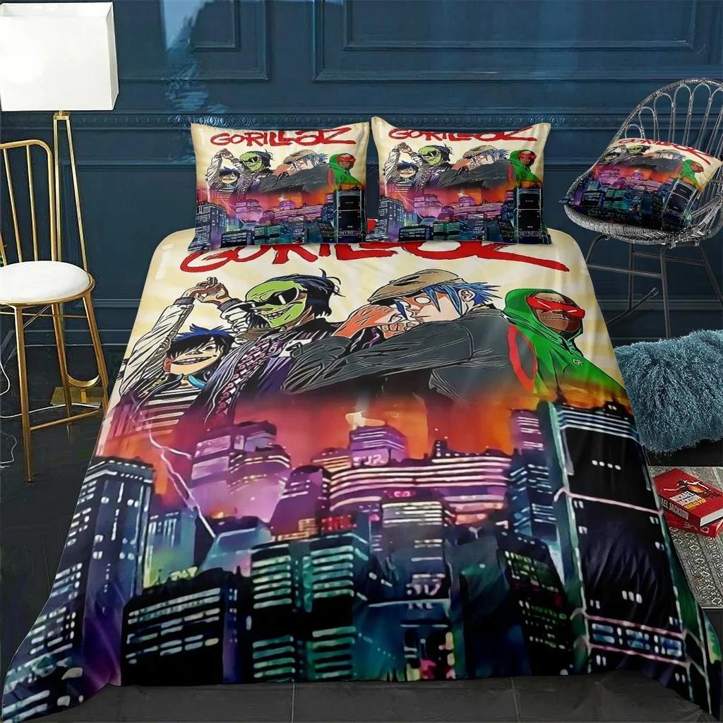Hudební skupina Gorillaz Povlečení 3D Potisk Vhodné do Ložnice Sada Povlaků na Peřinu S Povlaky na Polštáře Dětský Domácí Textil