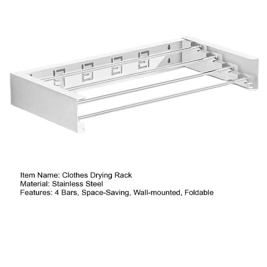 Foldable Clothes Drying Rack Wall Mounted Laundry Drying Rack with 4 Stainless Steel Bars Space-Saving Folding Towel Rack for Bathroom Laundry Balcony