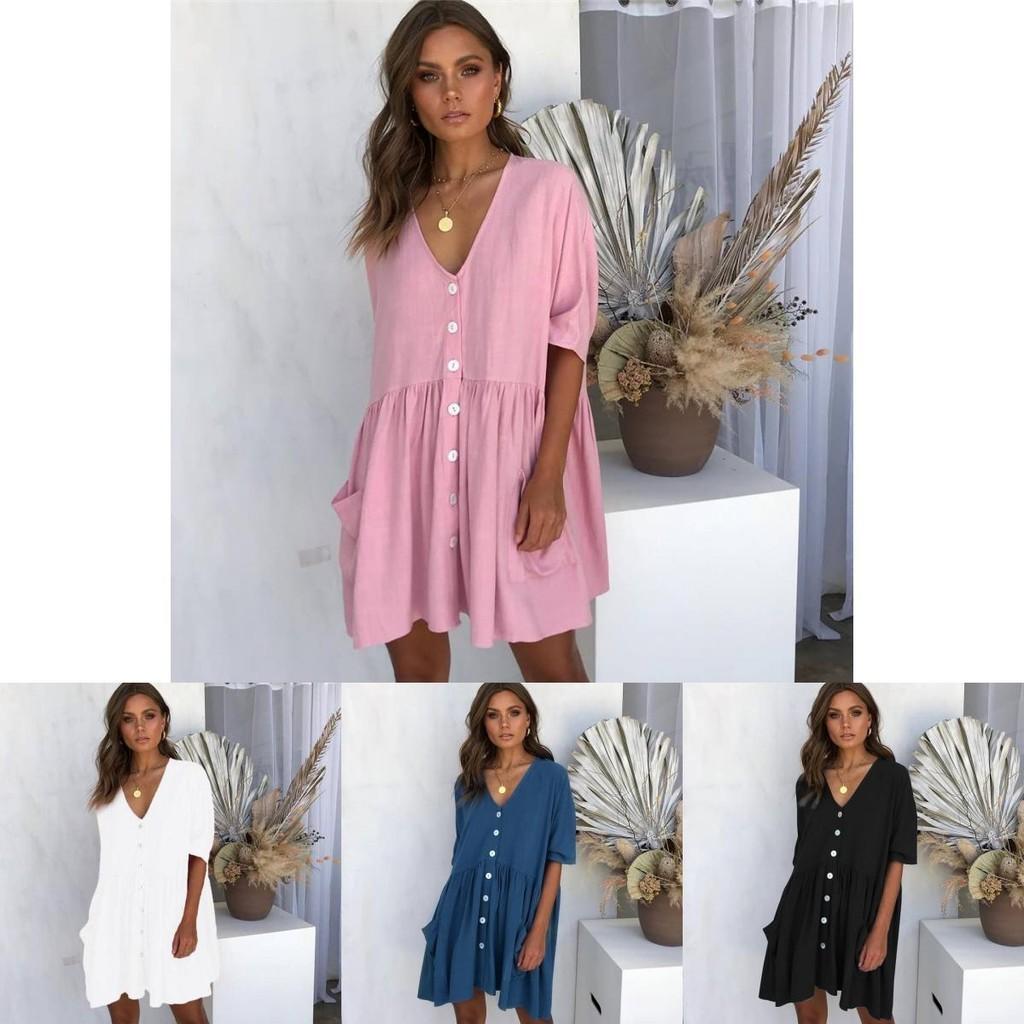 Stylish Women Summer Smock Dress With 3/4 Sleeve For Casual Beach Outings And Holidays