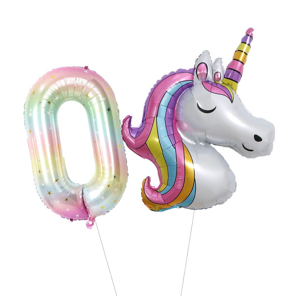 2Pcs Large Rainbow Unicorn Foil Balloon Set 40inch Number Foil Helium Balloon Unicorn Theme Birthday Party Decoration