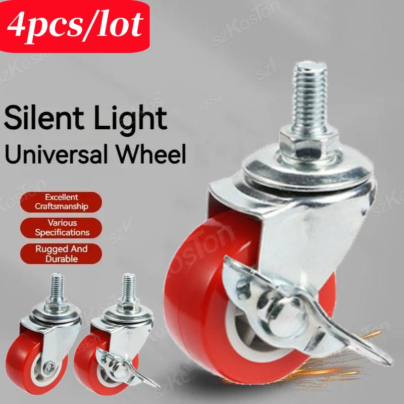 1Pcs Swivel Stem Threaded Casters 1-1 Inch PVC Red Caster Wheel Replacement for Carts Trolley Baby Bed Furniture Cabinet Table